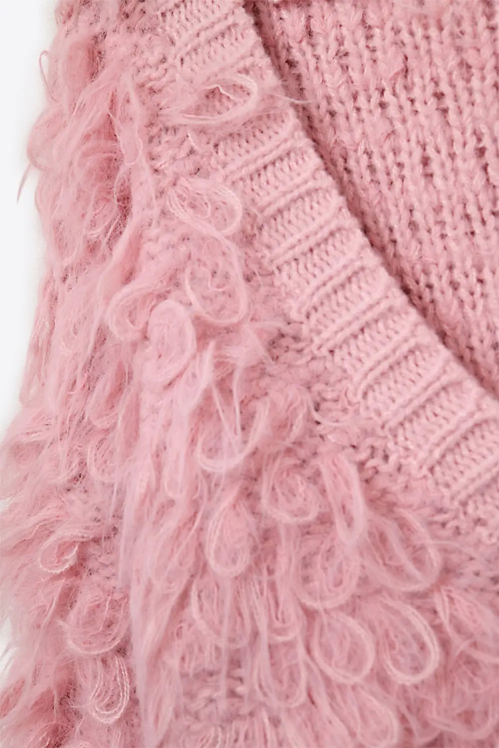 Chunky Shag Style Fluffy Knitted Cardigan in Pink - PINK / ONE - Jackets