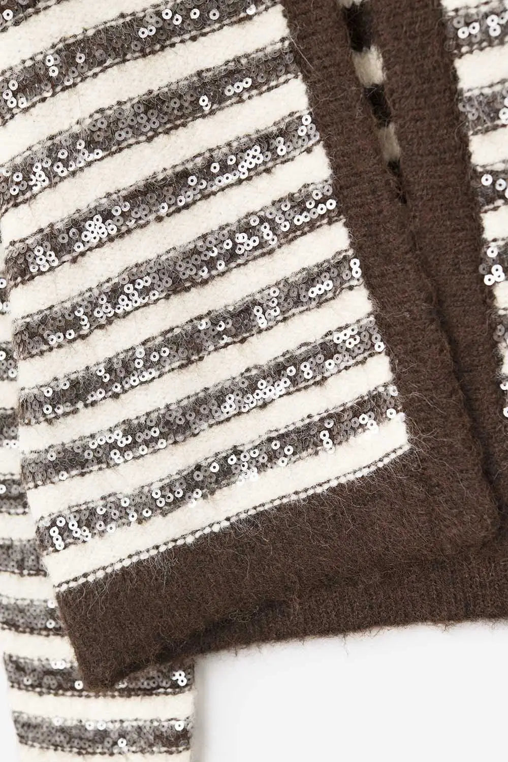 Sequin Detail Stripe Cardigan in Brown and Cream - BROWN / ONE - Cardigans