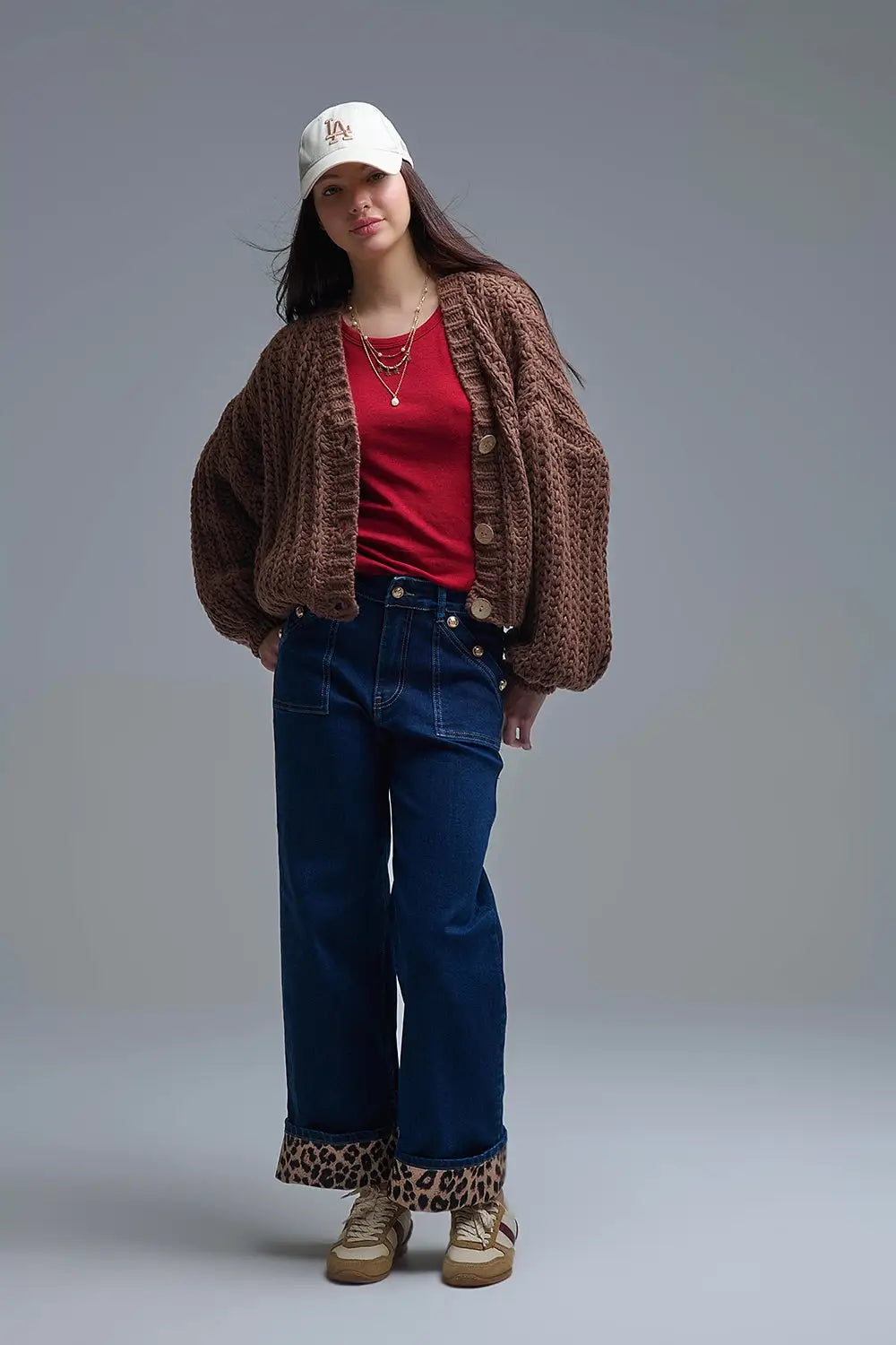 Open Knit Chunky Cardigan In Brown - BROWN / ONE - Cardigans