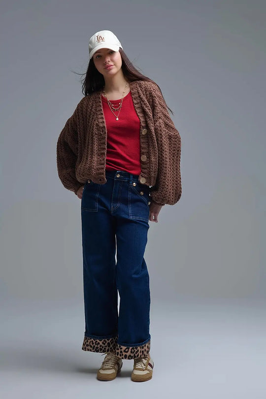 Open Knit Chunky Cardigan In Brown - BROWN / ONE - Cardigans
