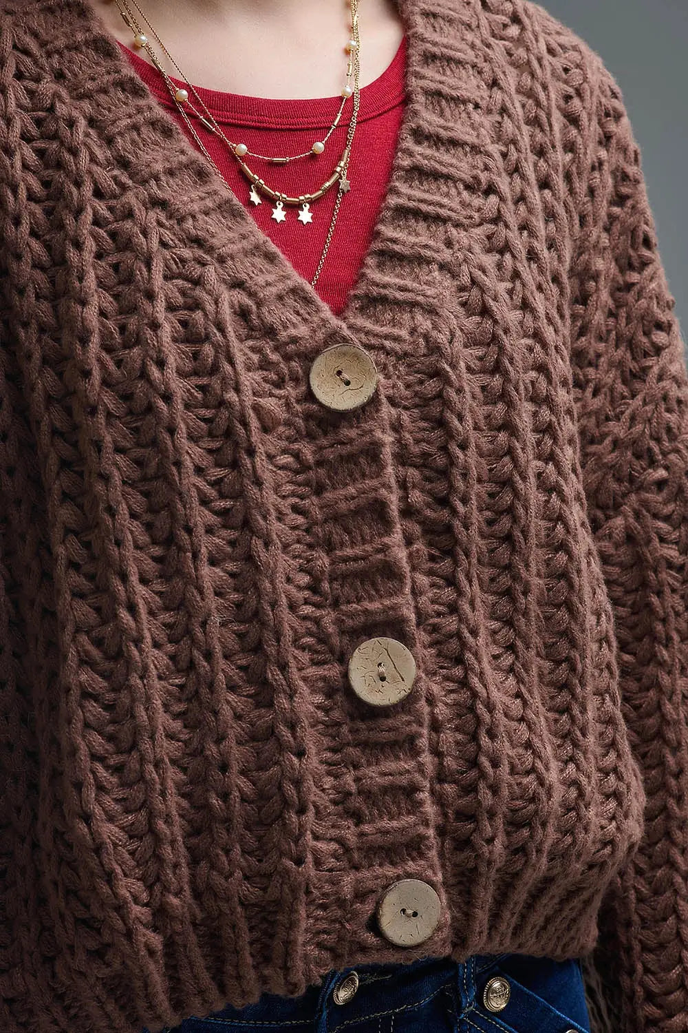 Open Knit Chunky Cardigan In Brown - BROWN / ONE - Cardigans