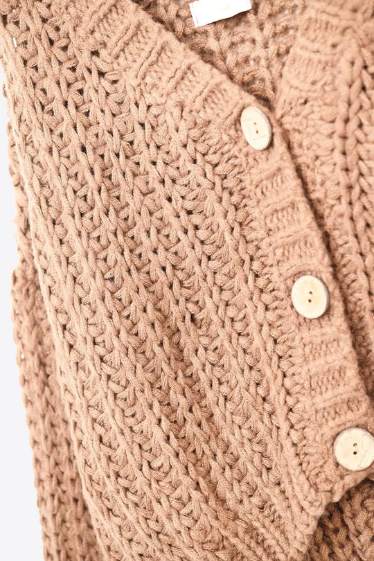 Open Knit Chunky Cardigan In Brown - BROWN / ONE - Cardigans