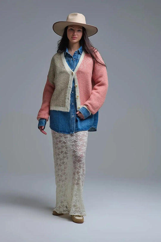 Color-block Sequin V-Neck Cardigan - PINK / ONE - Cardigans