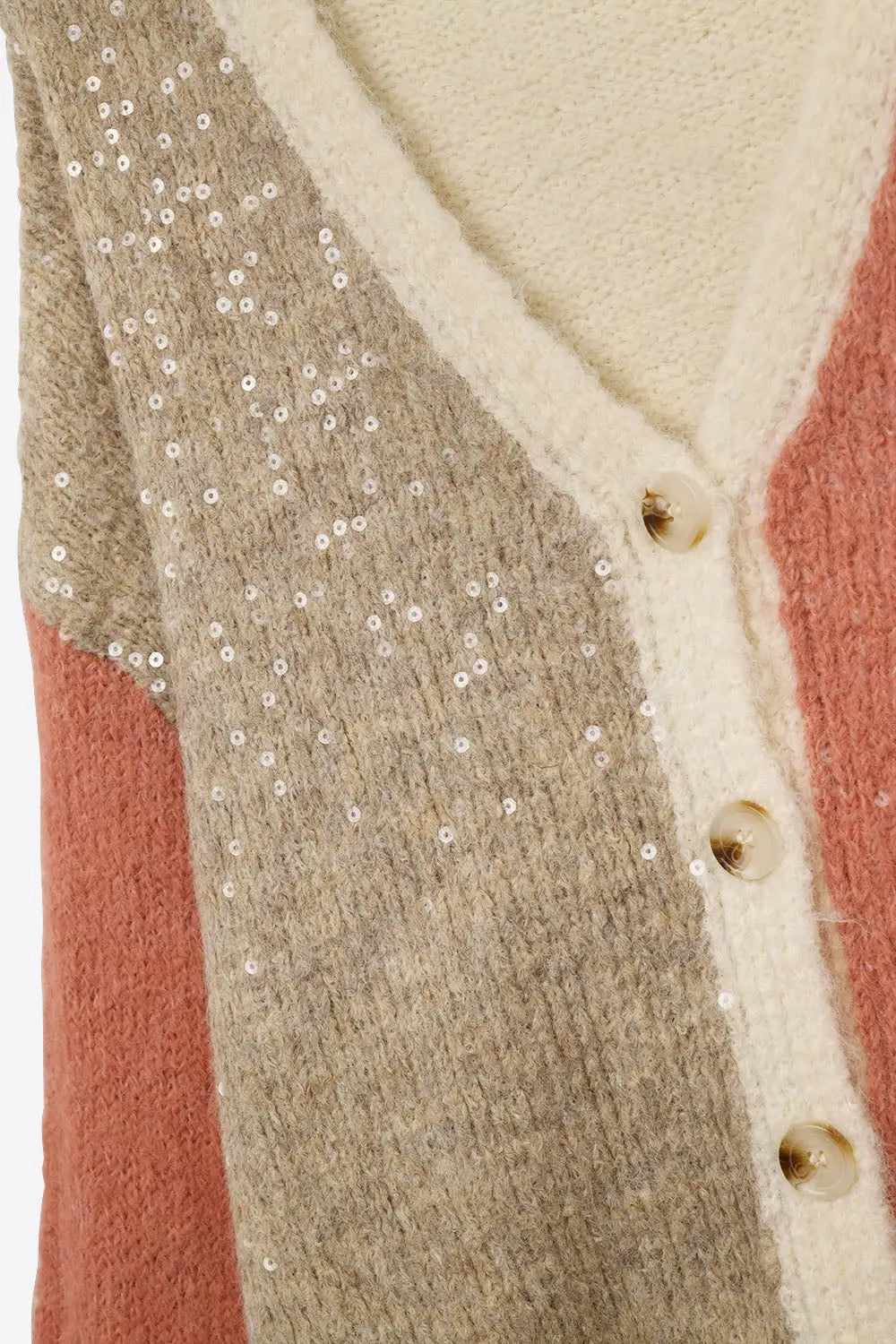 Color-block Sequin V-Neck Cardigan - PINK / ONE - Cardigans