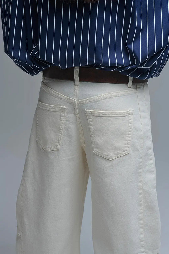 Trendy Cream Barrel Balloon Jeans with Pockets - Colored Jeans
