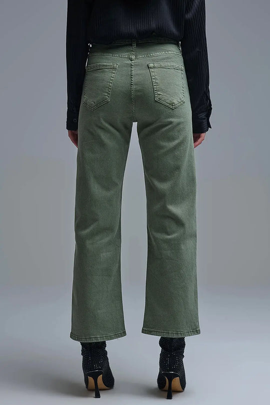 Wide leg jeans in khaki green - Colored Jeans