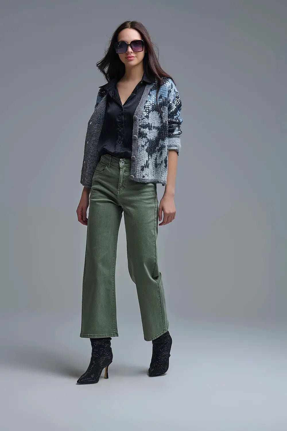Wide leg jeans in khaki green - Colored Jeans