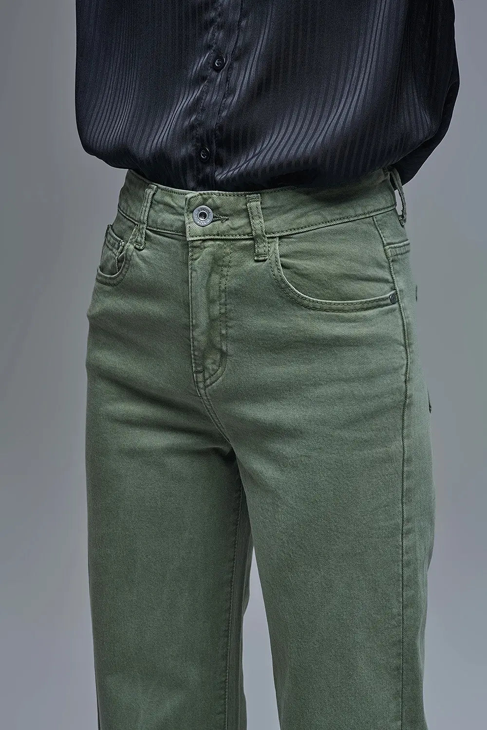 Wide leg jeans in khaki green - Colored Jeans