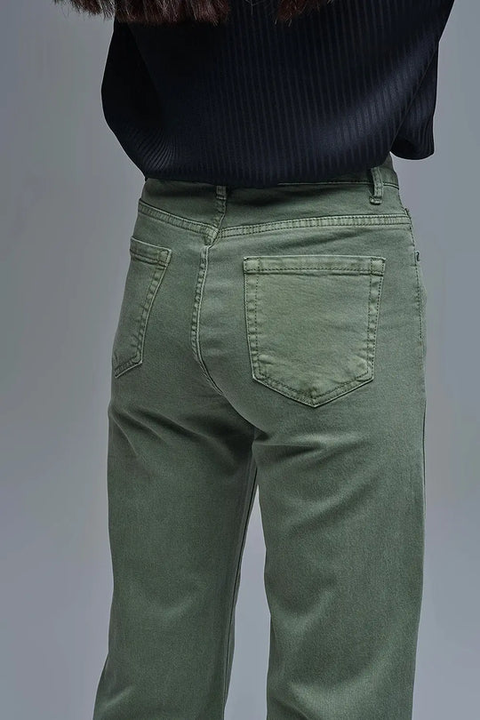 Wide leg jeans in khaki green - Colored Jeans