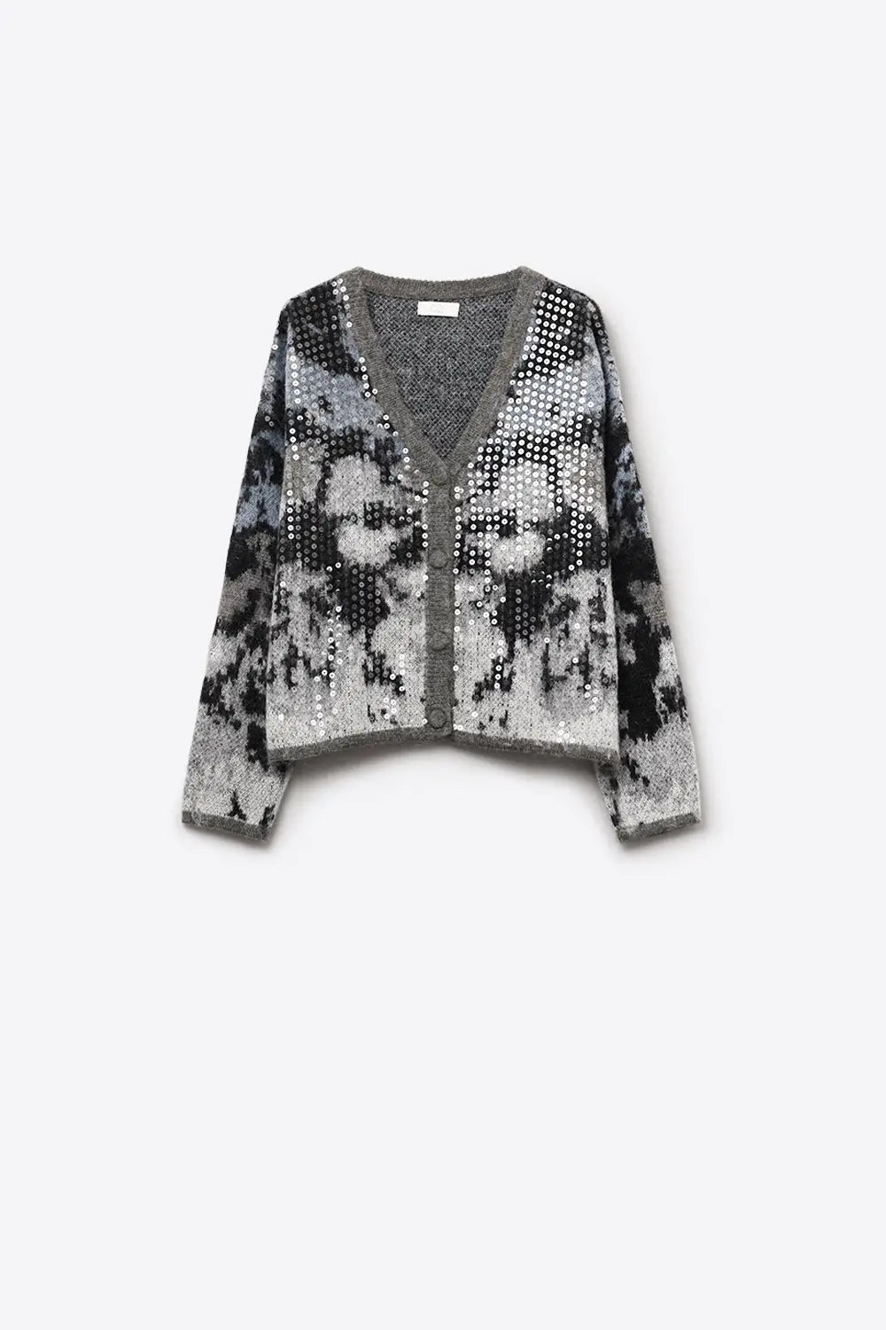 Stylish Gray Knit Cardigan with sequin Abstract Print - GRAY / ONE - Jackets Cardigans