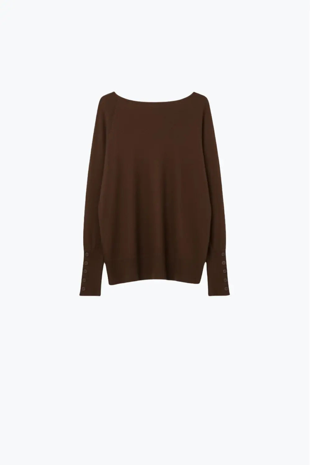 Soft knit Brown Sweater with sleeve button details - BROWN / ONE - Sweaters