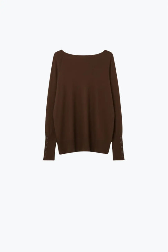 Soft knit Brown Sweater with sleeve button details - BROWN / ONE - Sweaters