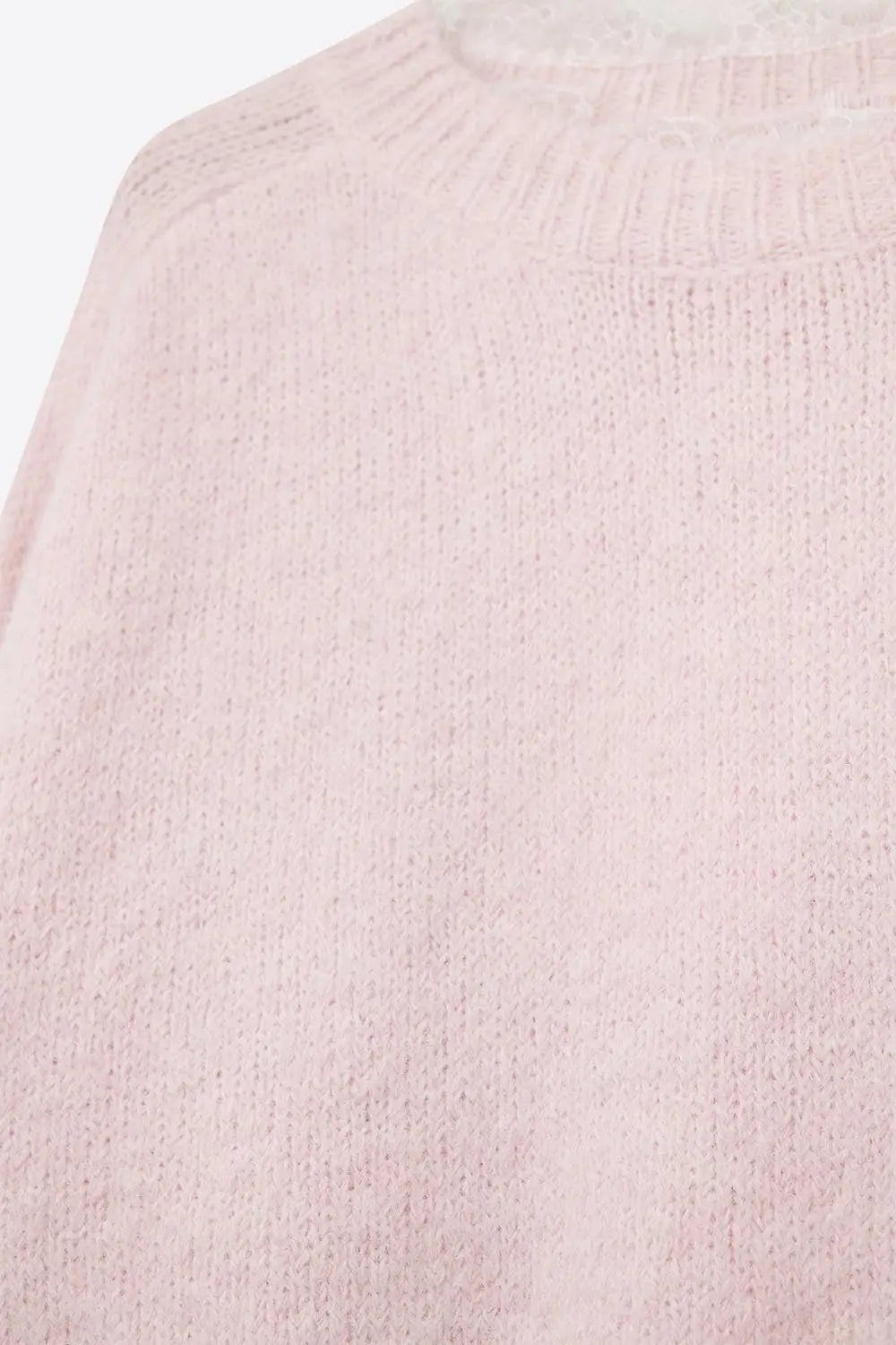Long Oversized Pink Sweater With Lace Details at Cuffs and Neck - PINK / ONE - Sweaters