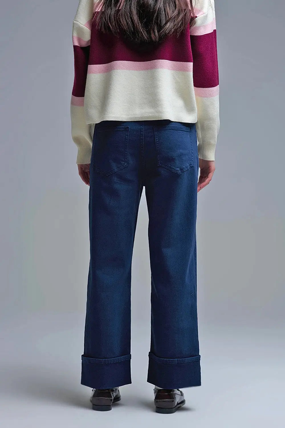 Straight leg Pants with cropped hem in navy - Colored Jeans
