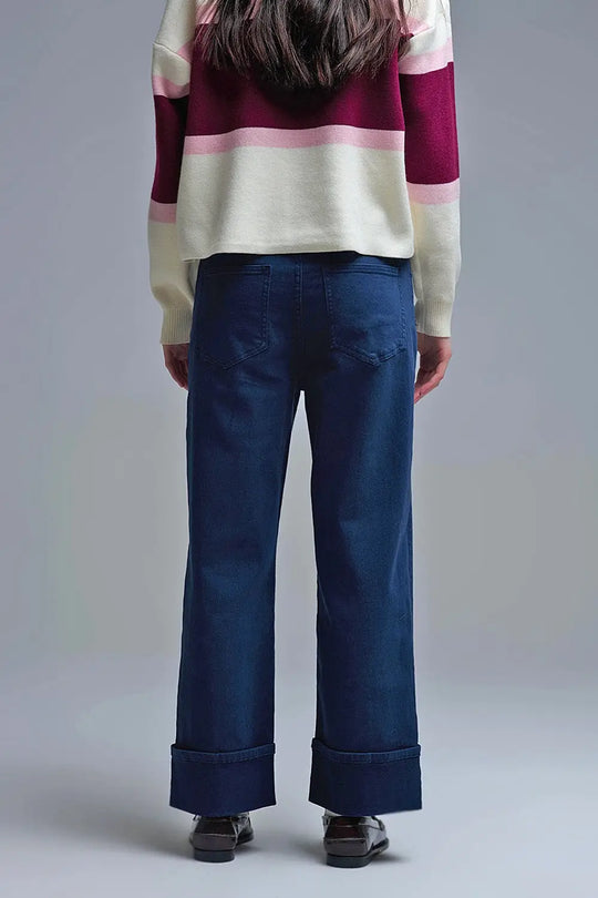 Straight leg Pants with cropped hem in navy - Colored Jeans