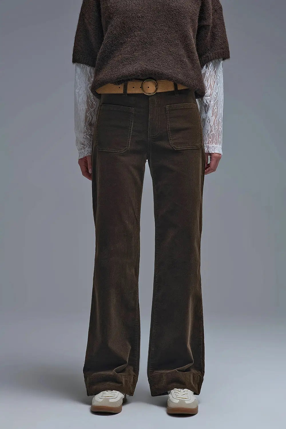 Straight Leg Corduroy Jeans in brown with pockets - Colored Jeans