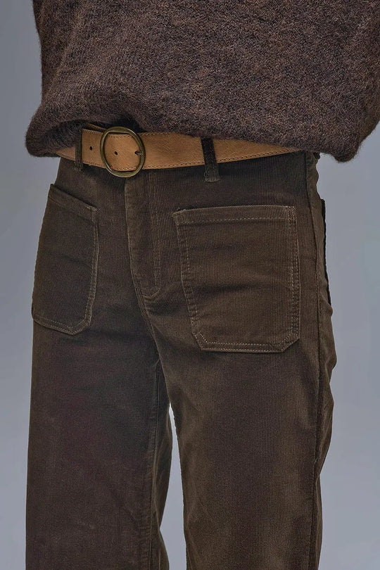 Straight Leg Corduroy Jeans in brown with pockets - Colored Jeans