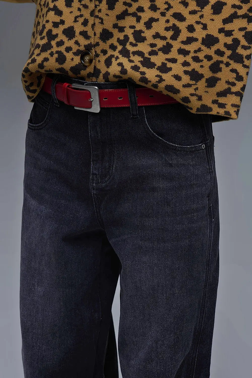 Washed Black Denim Barrel Jeans
