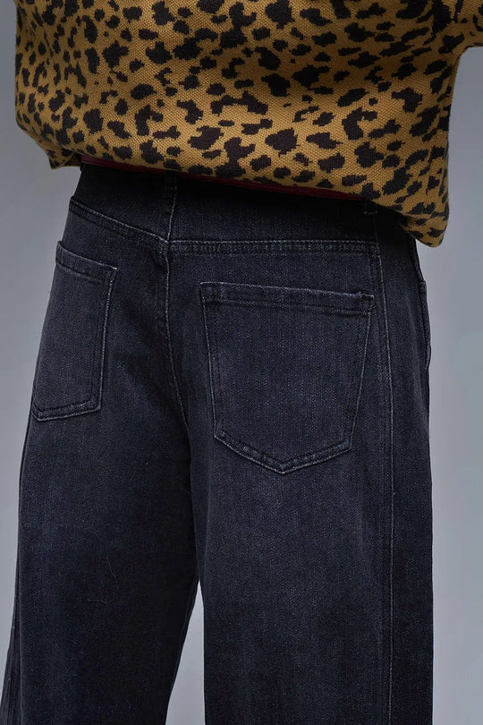Washed Black Denim Barrel Jeans