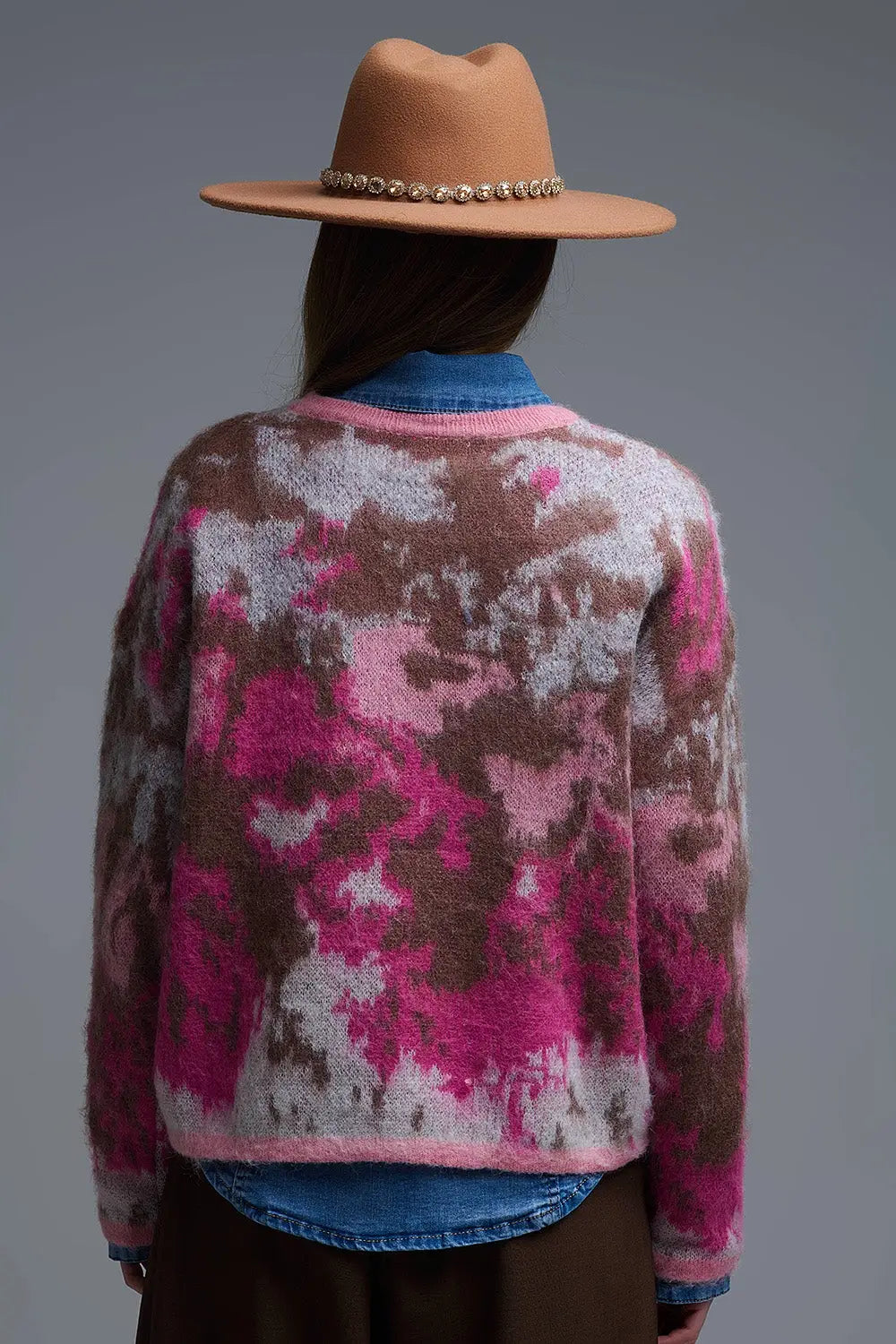 Pink Animal Print Sweater With Sequins - PINK / ONE - Sweaters