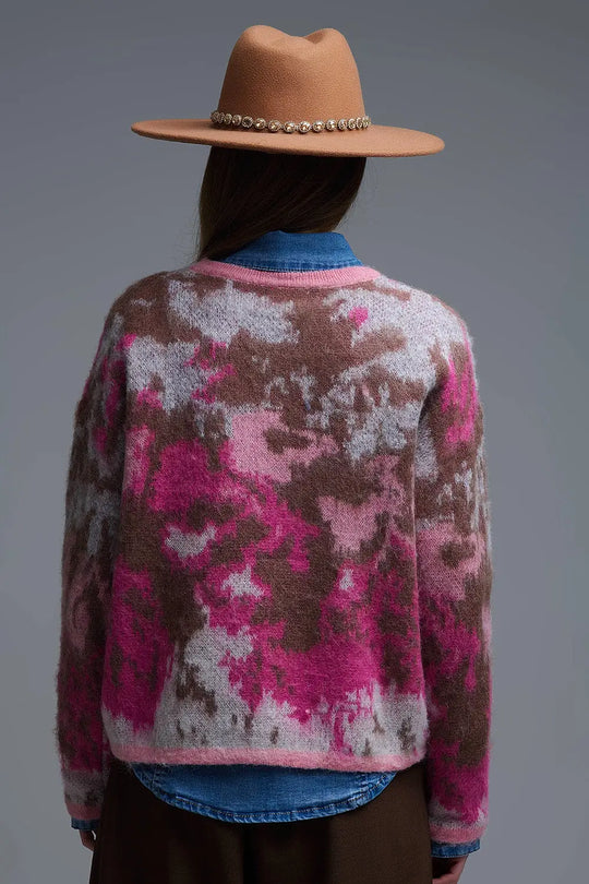 Pink Animal Print Sweater With Sequins - PINK / ONE - Sweaters