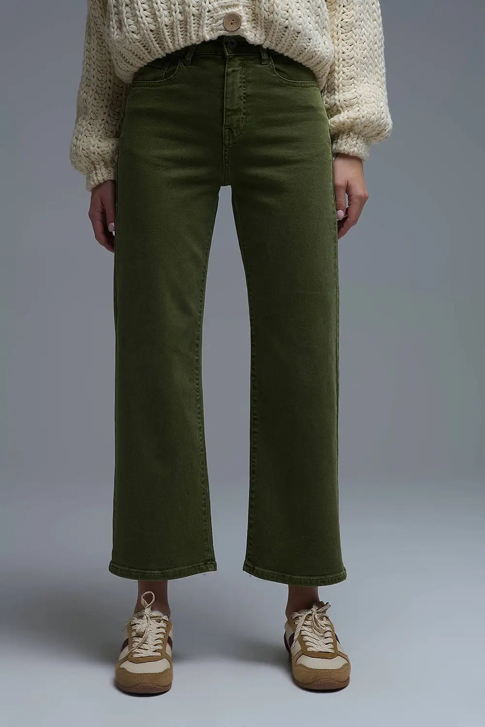 Cropped wide leg jeans in olive green - Colored Jeans