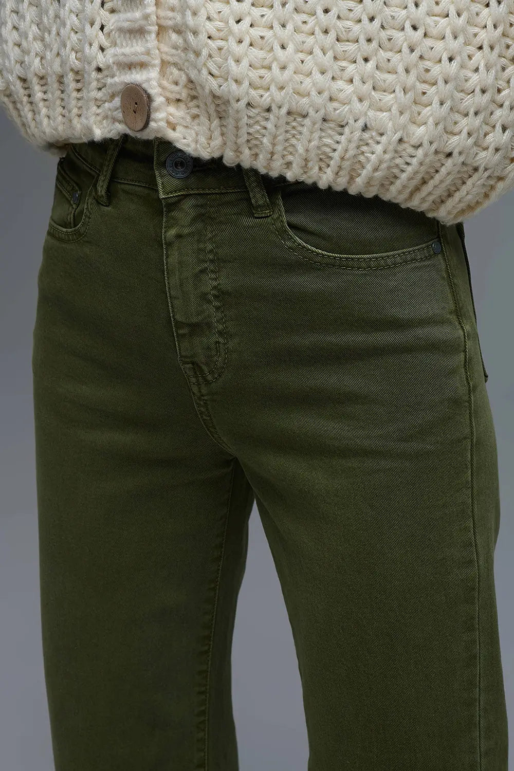 Cropped wide leg jeans in olive green - Colored Jeans