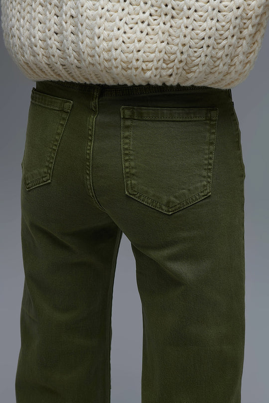 Cropped wide leg jeans in olive green