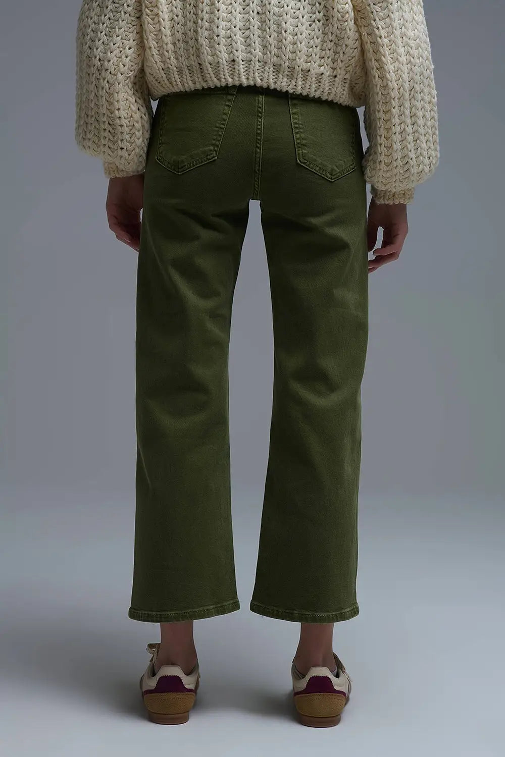Cropped wide leg jeans in olive green - Colored Jeans