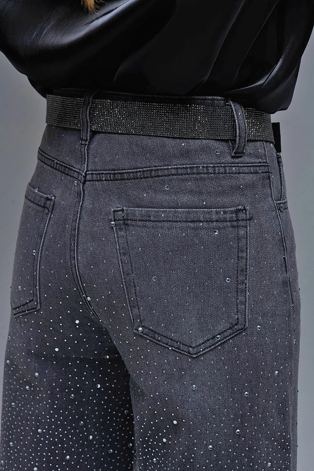 Black Rhinestone Wide-Leg Jeans