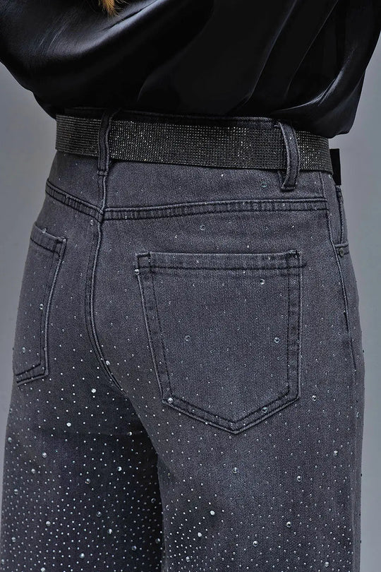 Black Rhinestone Wide-Leg Jeans