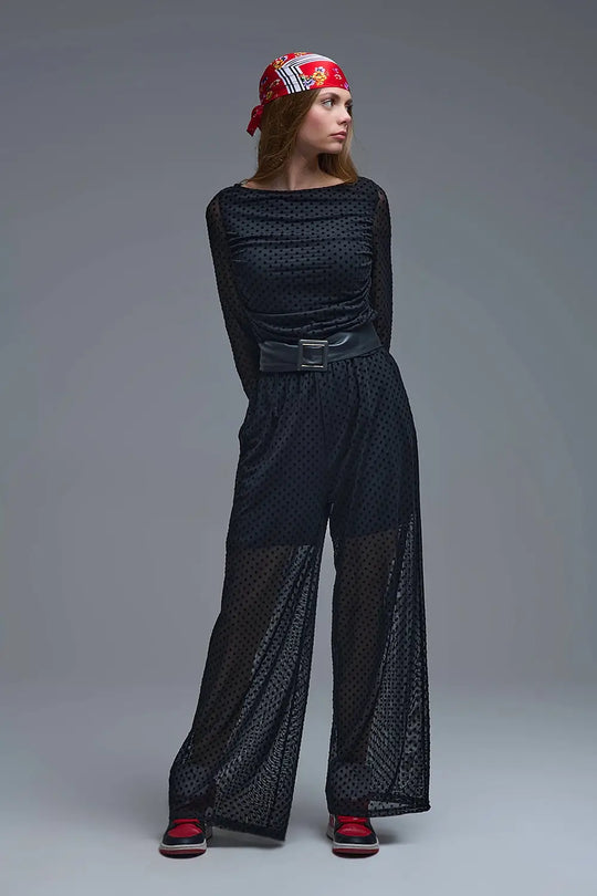 Chic Black Sheer Polka Dot Pants - Pants