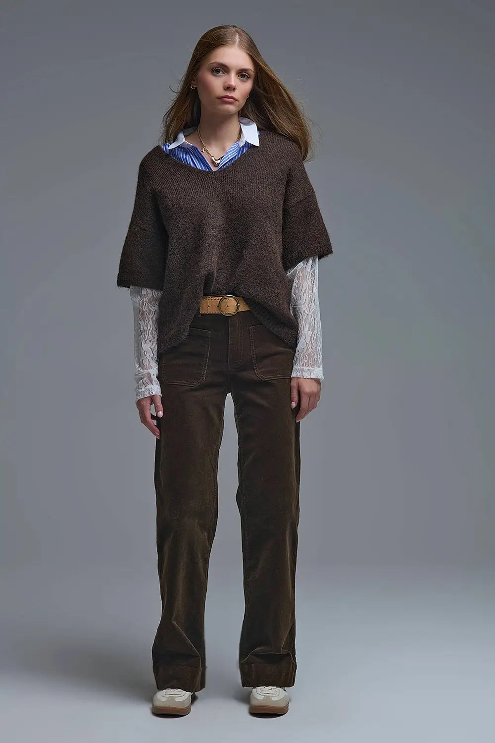 Straight Leg Corduroy Jeans in brown with pockets - Colored Jeans