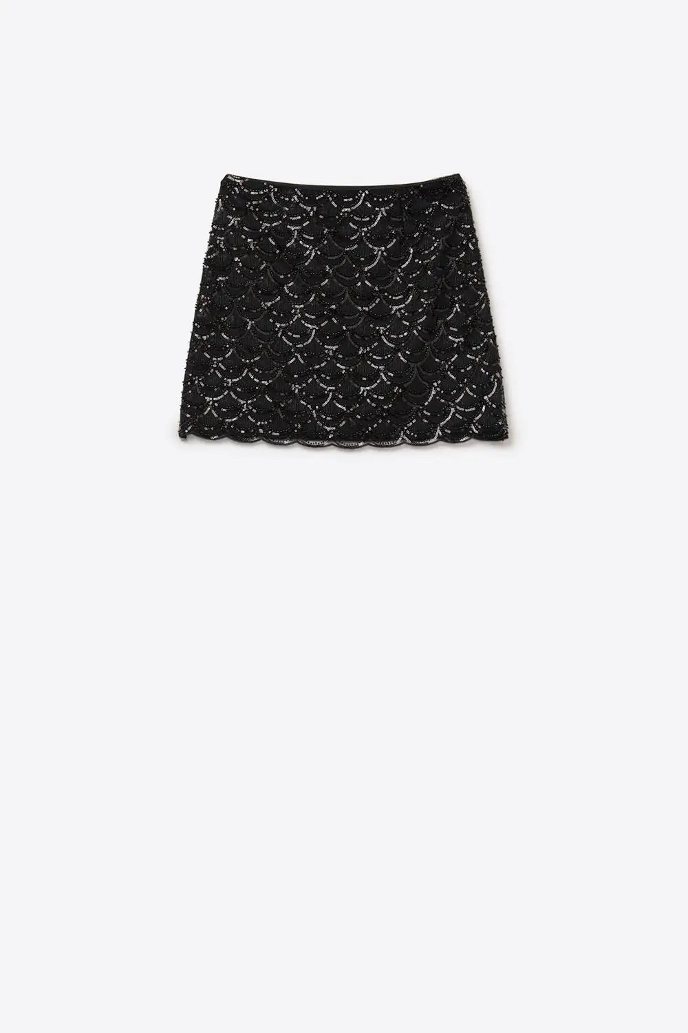 Scalloped Sequin Mini Skirt in Black - Skirts