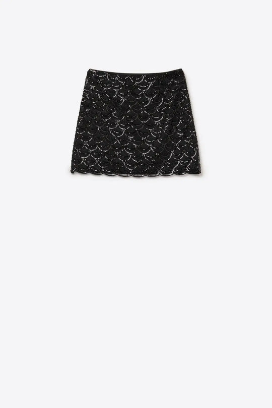Scalloped Sequin Mini Skirt in Black - Skirts