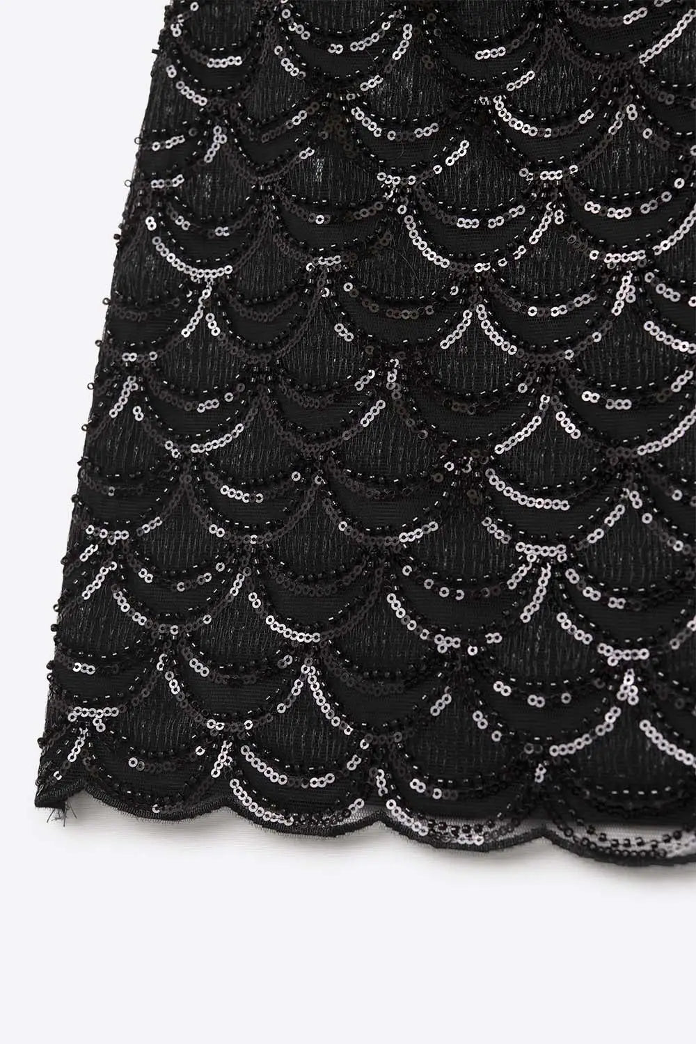 Scalloped Sequin Mini Skirt in Black - Skirts
