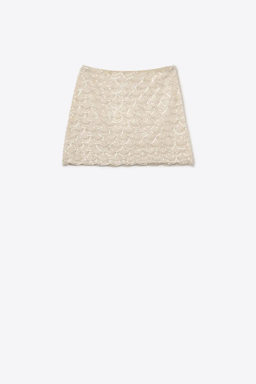Scalloped Sequin Mini Skirt in Cream - Skirts