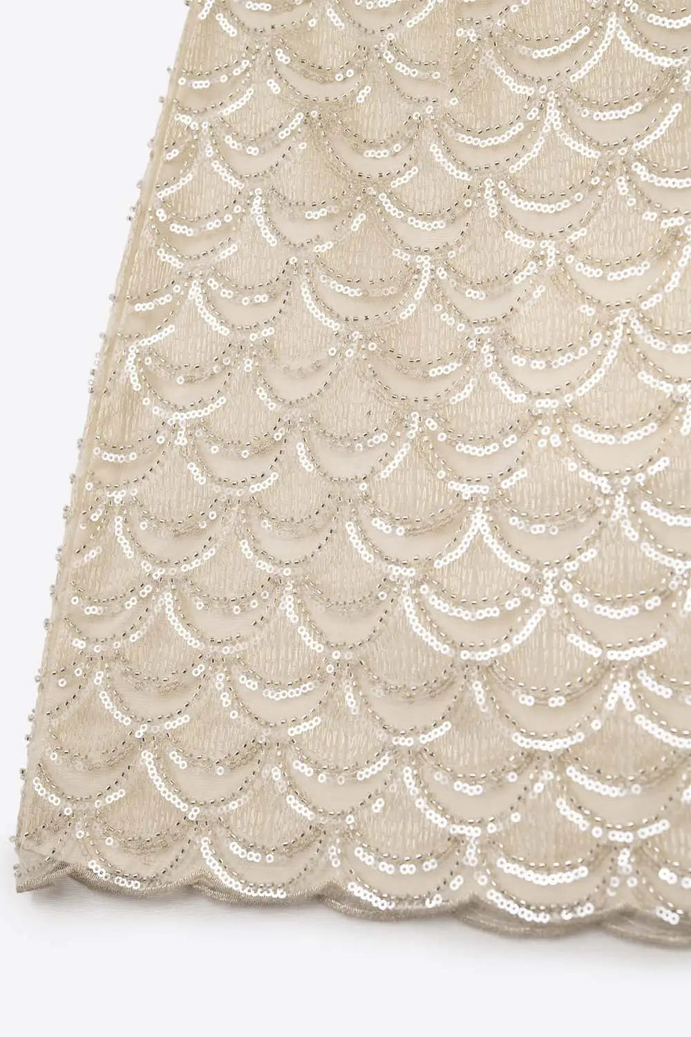 Scalloped Sequin Mini Skirt in Cream - Skirts