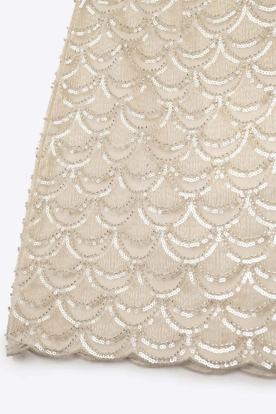 Scalloped Sequin Mini Skirt in Cream - Skirts