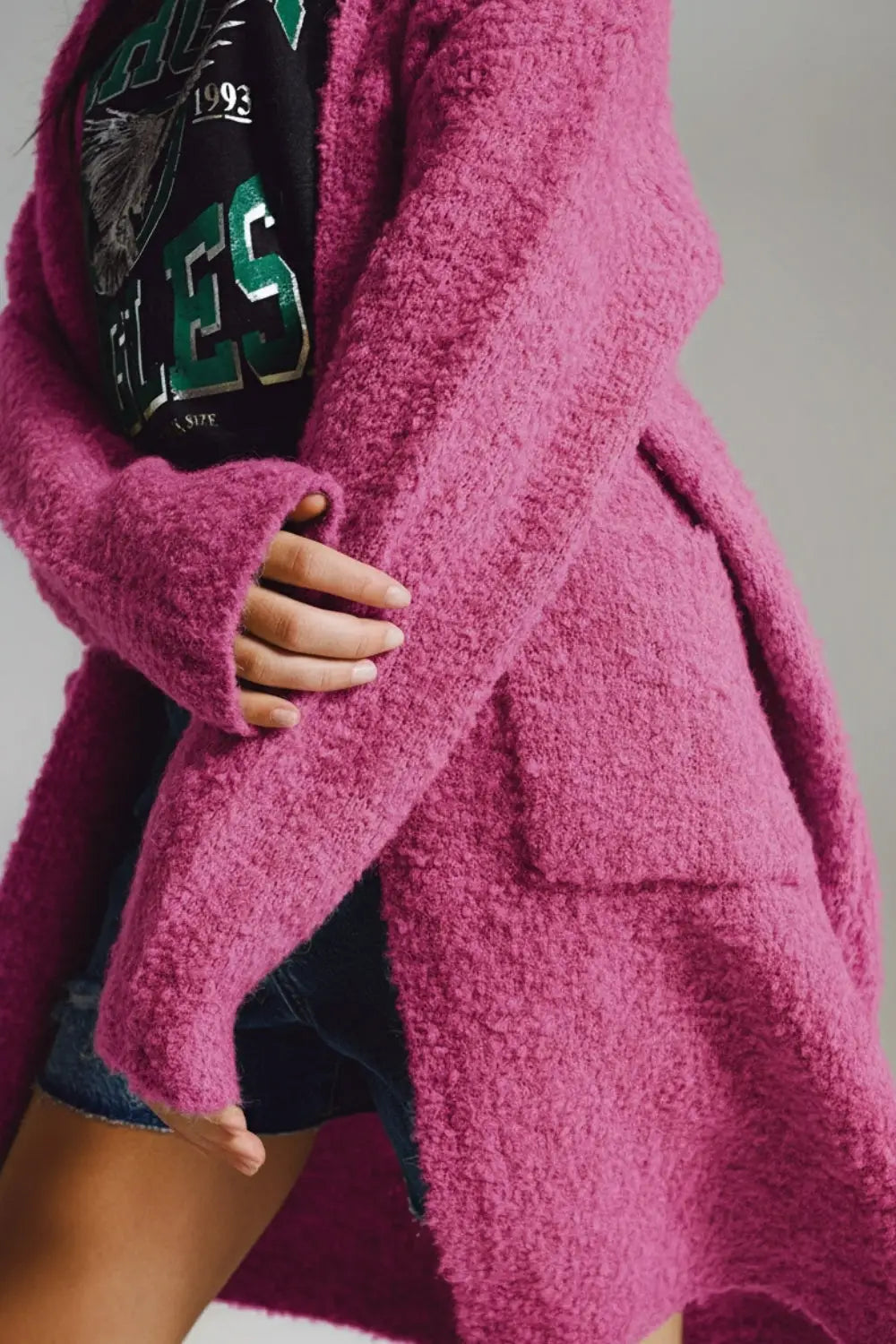 Oversized thick terry knit cardigan in fucsia - FUCHSIA / ONE - Cardigans