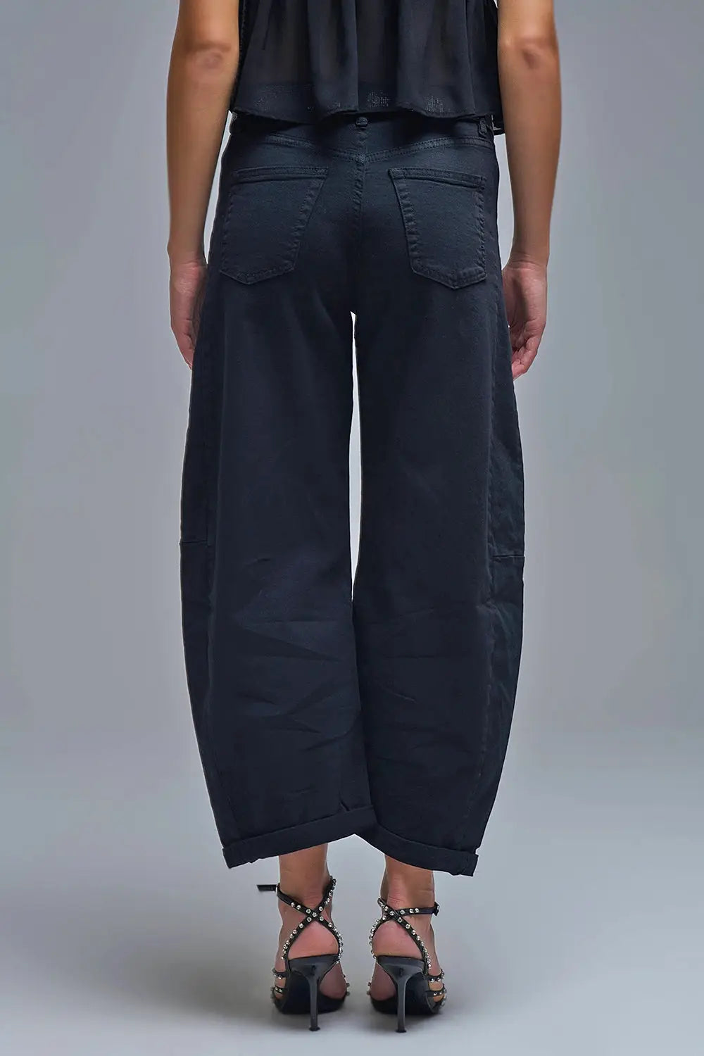 Trendy Black Barrel Balloon Jeans with Pockets - Pants