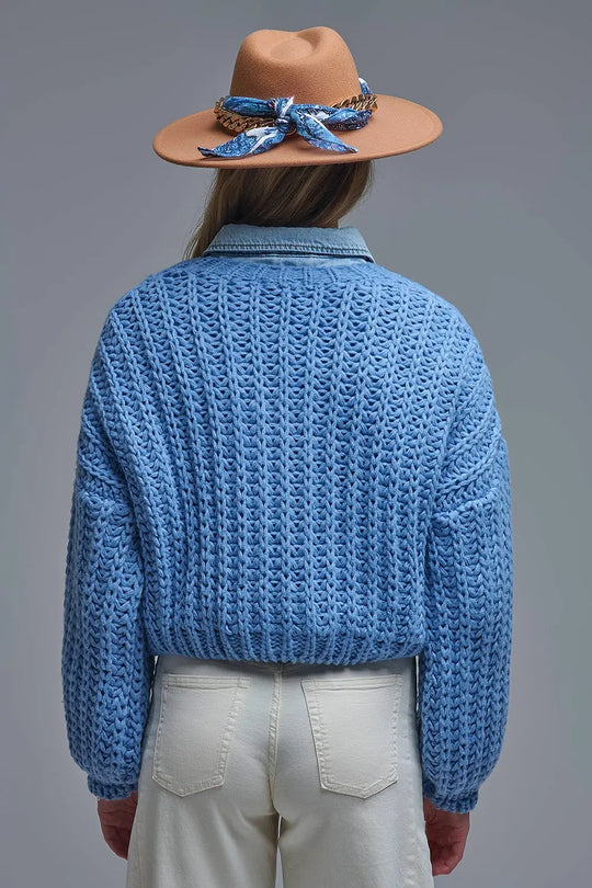Open Knit Chunky Cardigan In blue - BLUE / ONE - Jackets