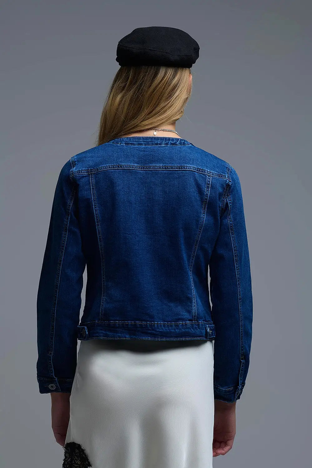 Stretch Denim Embellished Denim Jacket in Blue - Jackets