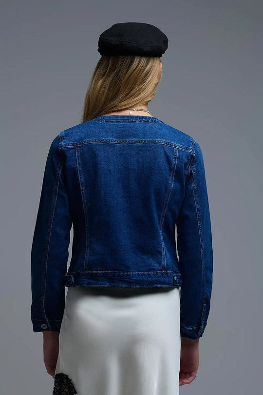 Stretch Denim Embellished Denim Jacket in Blue - Jackets
