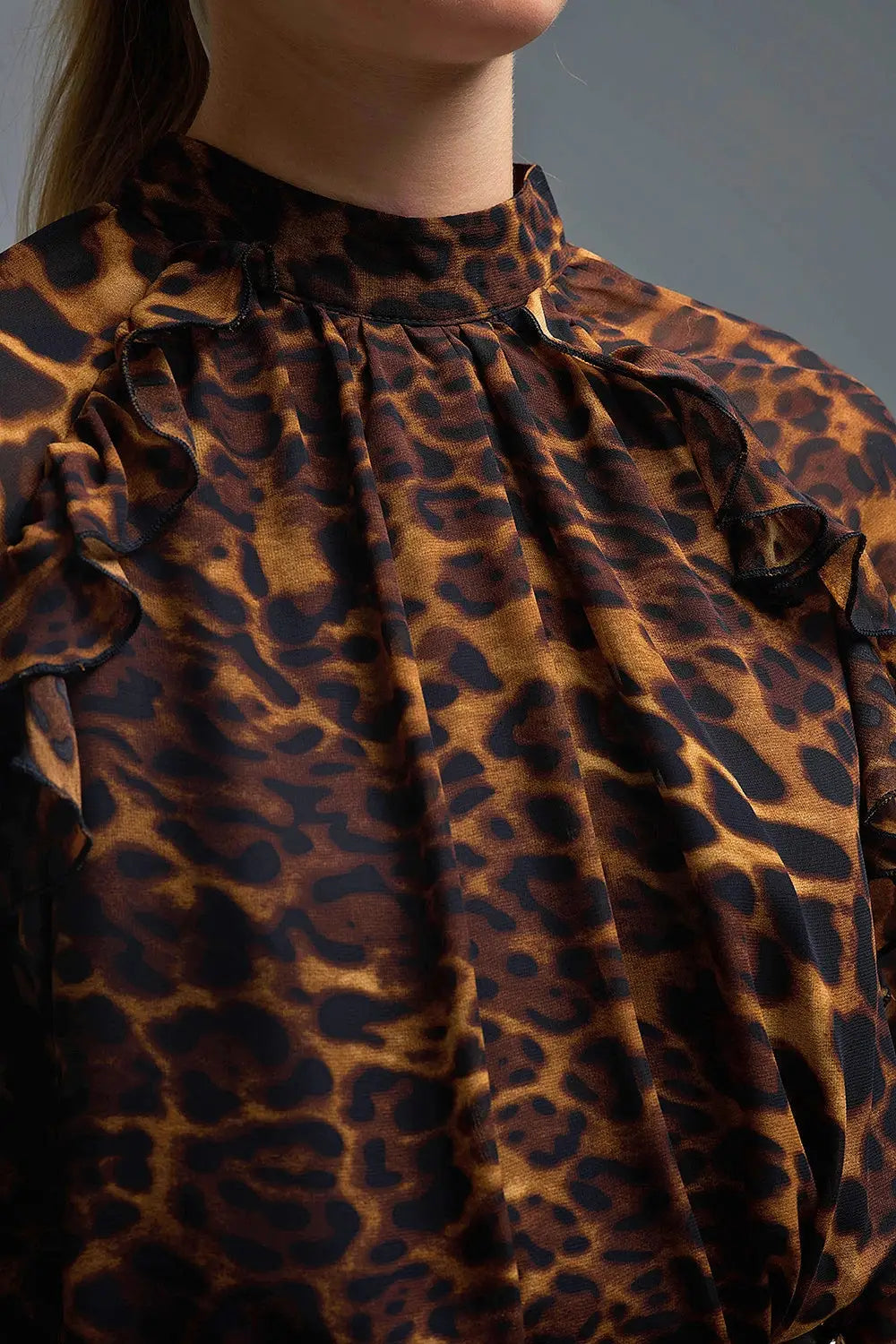 Leopard Print Blouse with Ruffle Details in chiffon - Shirts