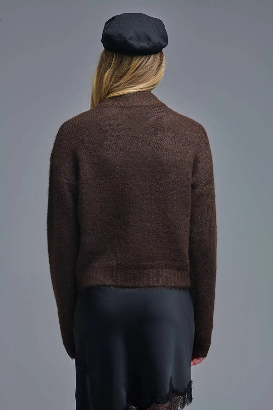 Brown Knitted Sweater with Abstract Design - BROWN / ONE - Sweaters