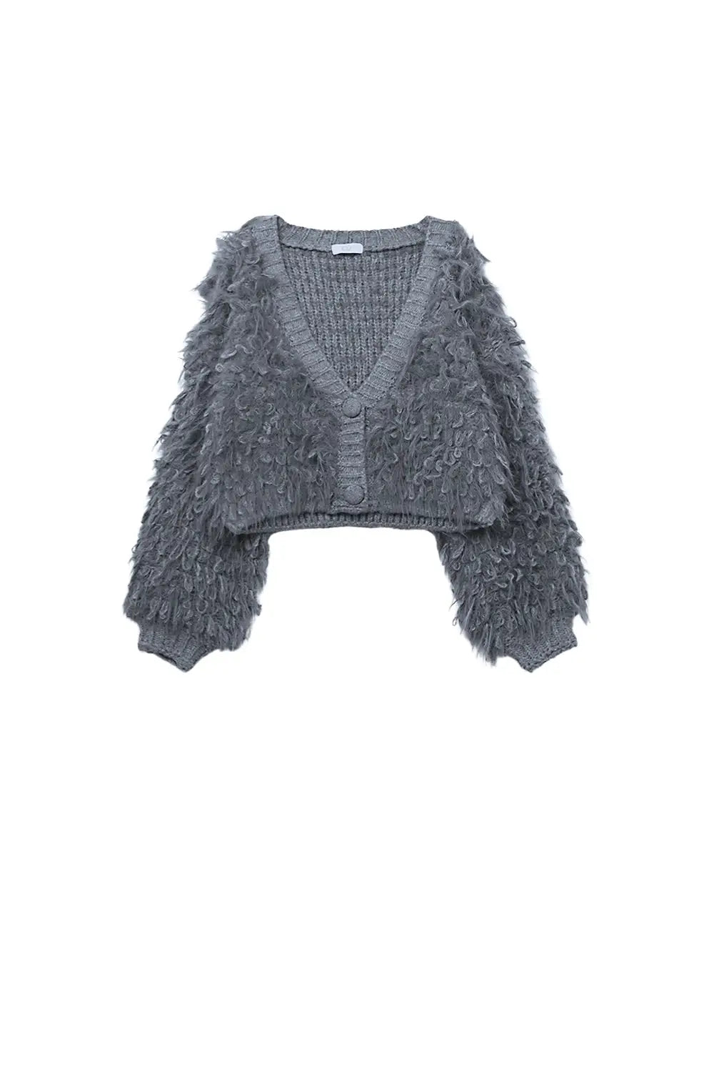 Chunky Shag Style Fluffy Knitted Cardigan in Grey - GRAY / ONE - Jackets