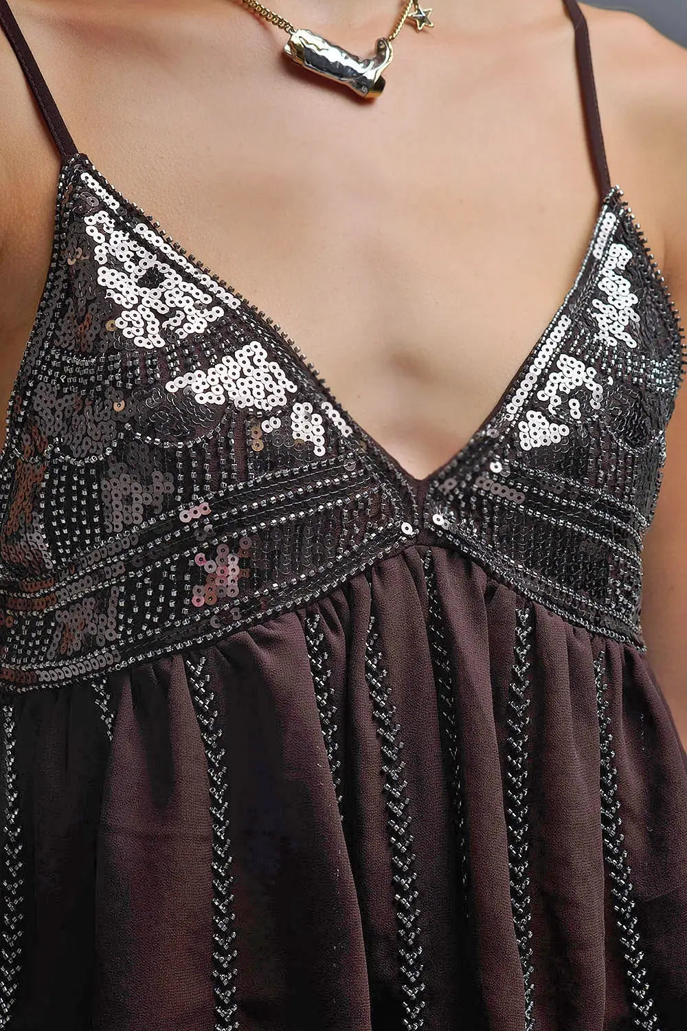 Embellished Sequin Camisole Top in brown - Tops
