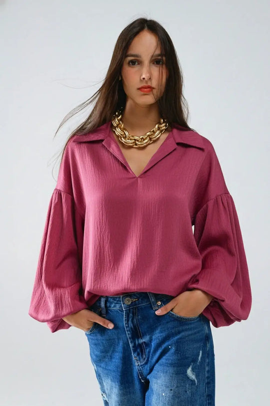 Elegant shiny Satin Cropped top in fucshia - Tops