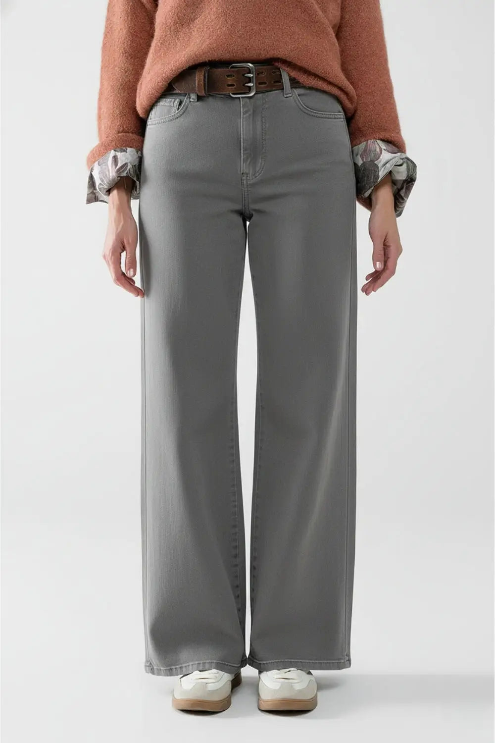 Extra wide leg Pants in washed grey - Colored Jeans